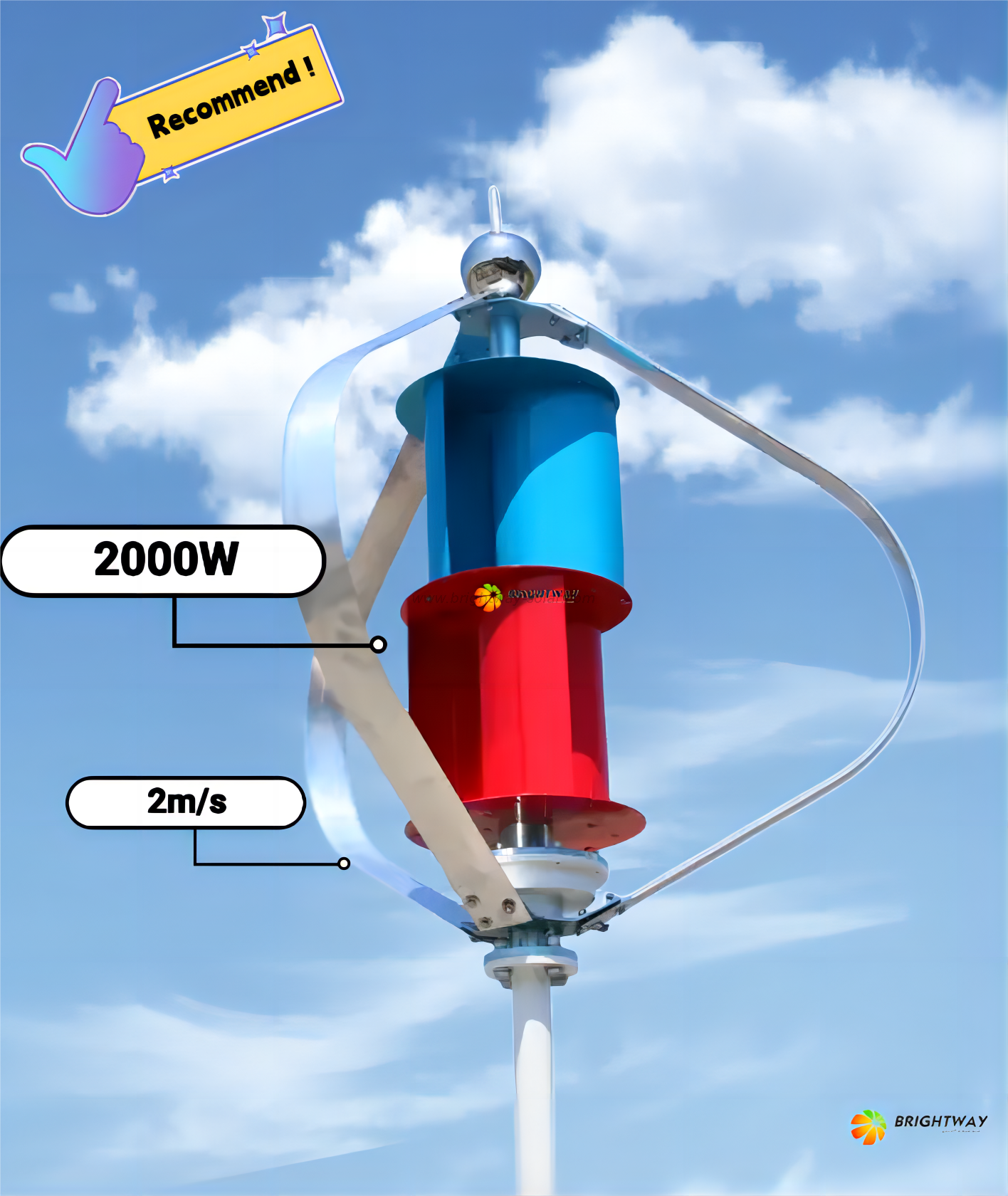 Brightway возобновляемая энергия Вертикальная ветряная турбина 2 кВт 2000 Вт